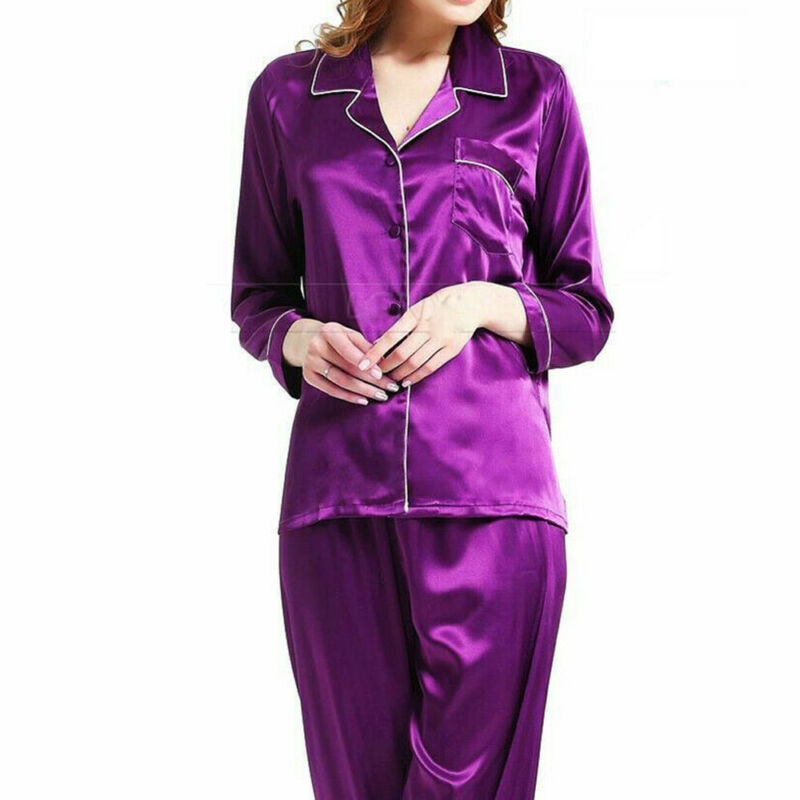 Long Sleeve Satin Real Silk Pajamas Set
