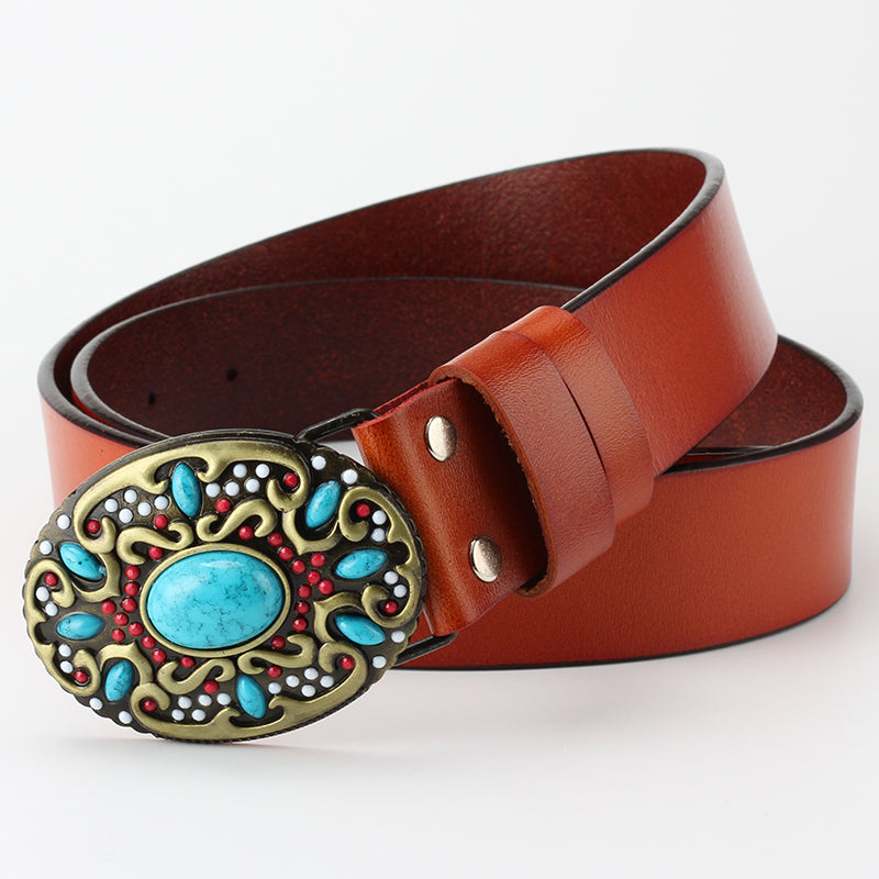 Bead Buckle Leather Belt