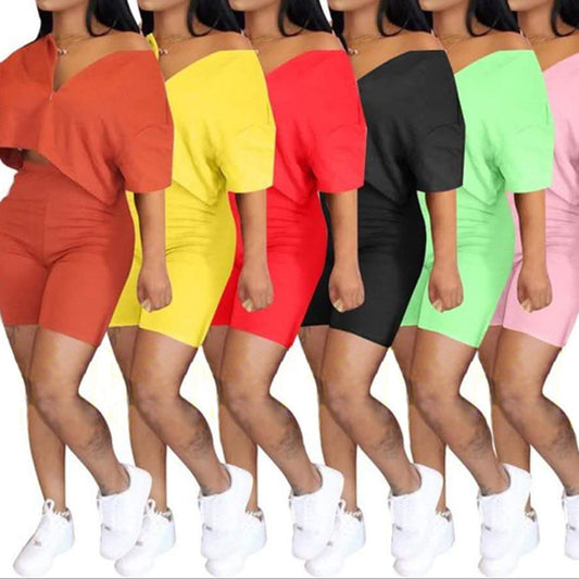 Irregularly Cut Solid Color Two Piece Set