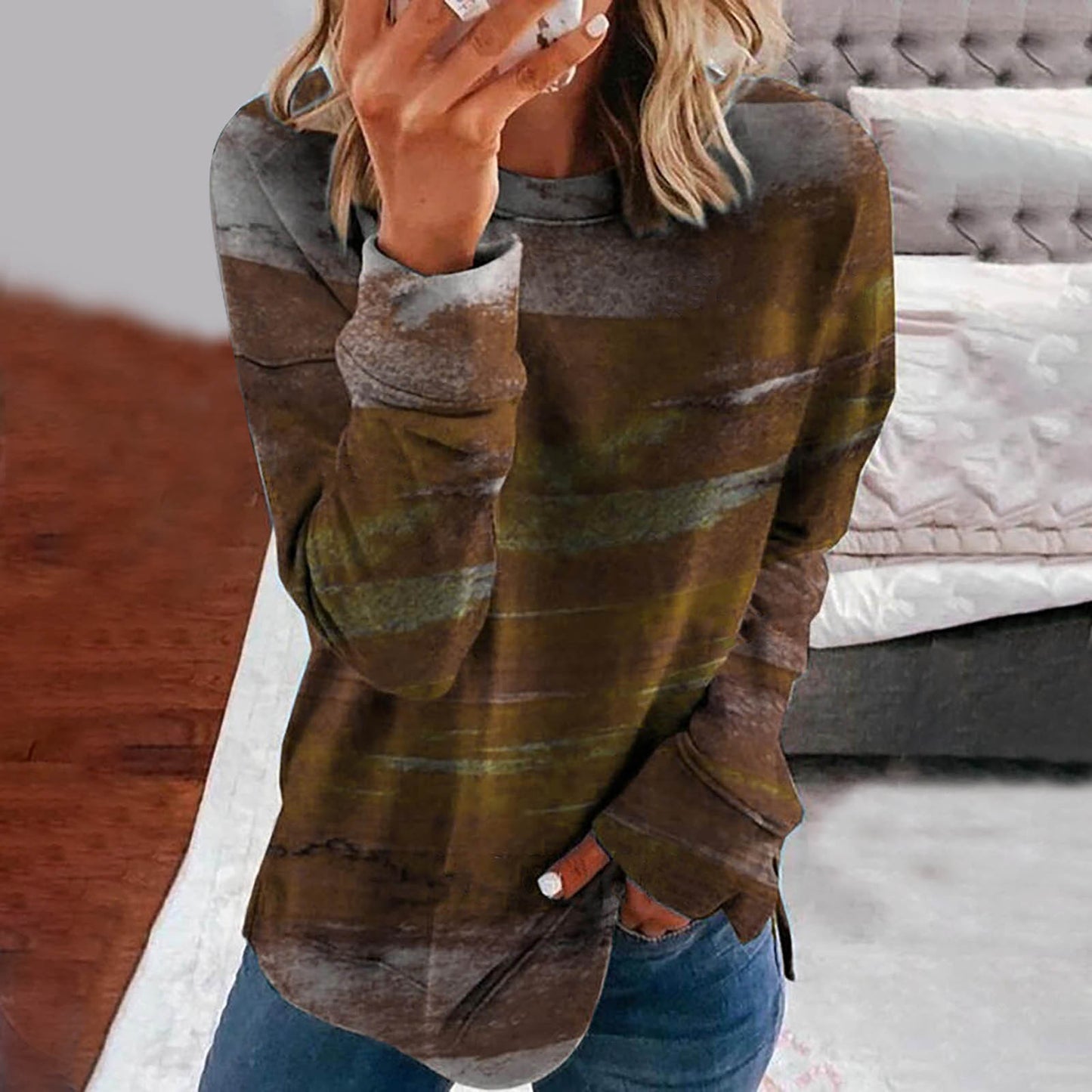 Dye Style Long Sleeved Print Shirt (up to 5XL)