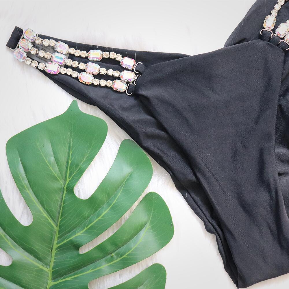 String Tie Top Rhinestone Bikini