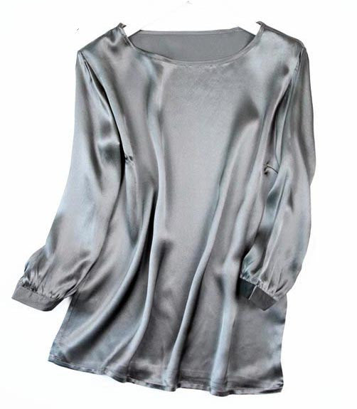 Lantern Sleeve Silkworm Pearl Satin Shirt
