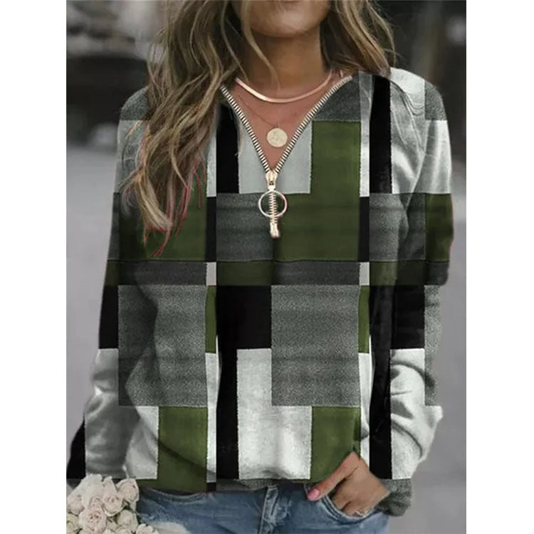 Hipster Block Zip V-neck Shirt (up to 5XL)