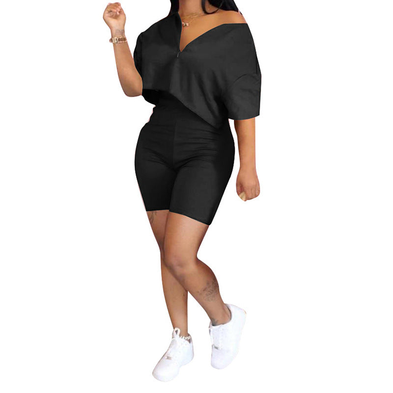 Irregularly Cut Solid Color Two Piece Set