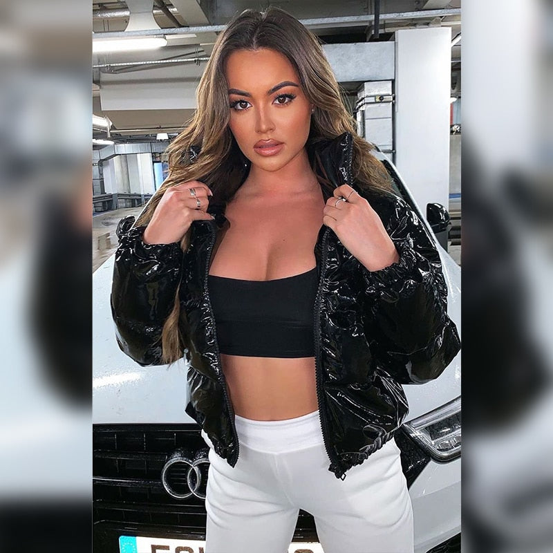 Shiny Puffer Cropped Jacket
