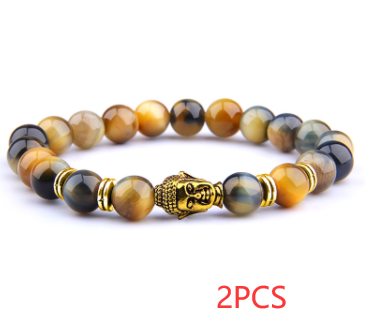 Buddha Head & Tiger's Eye Charm Bead Bracelet