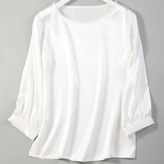 Lantern Sleeve Silkworm Pearl Satin Shirt