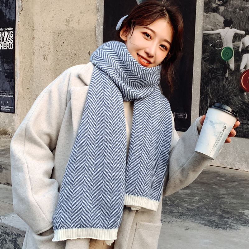 Long Knitted Herringbone Scarf