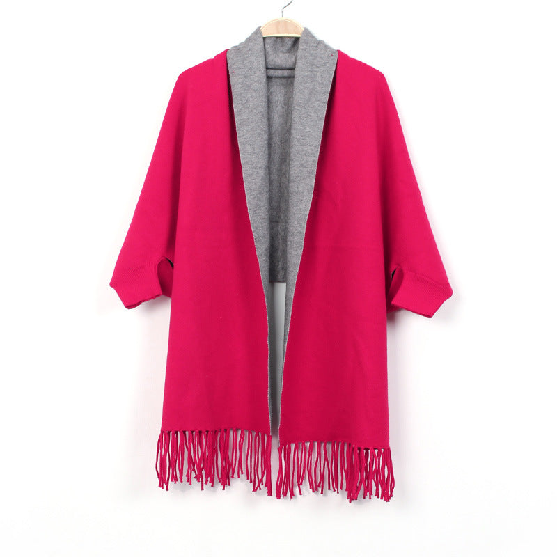 Shawl with Sleeves and Fringe
