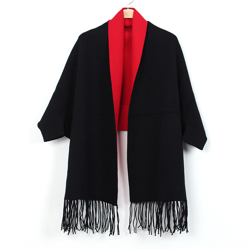 Shawl with Sleeves and Fringe