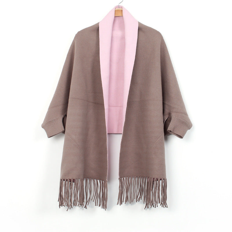 Shawl with Sleeves and Fringe