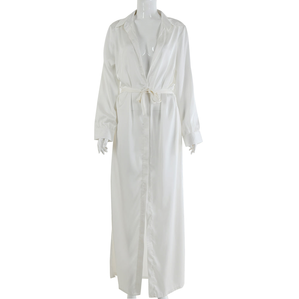 Long Sleeve Faux Satin Dress