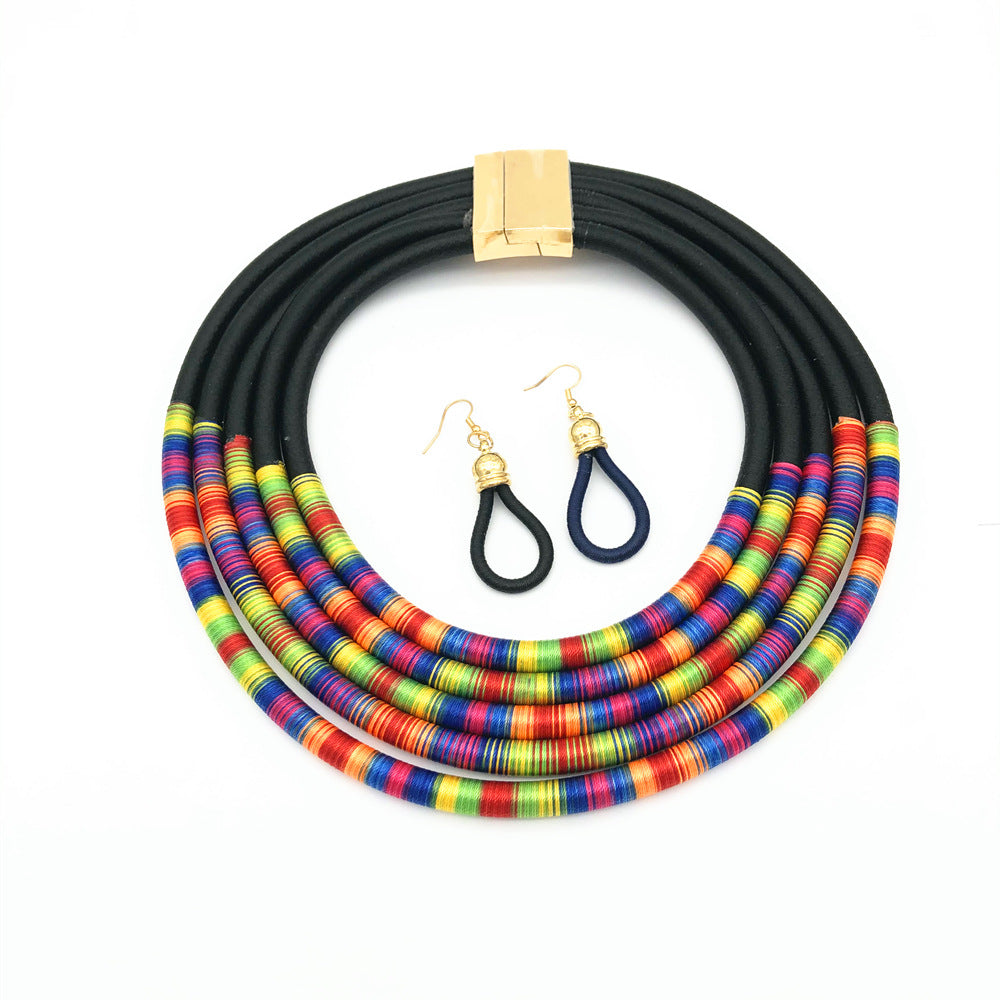 African Multilayer Choker Necklaces w/Earrings