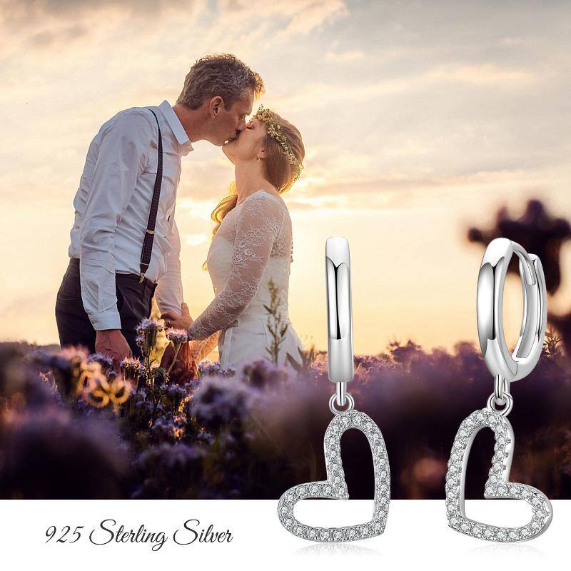 925 Sterling Silver/White Gold Plated Heart Dangle Drop Earrings