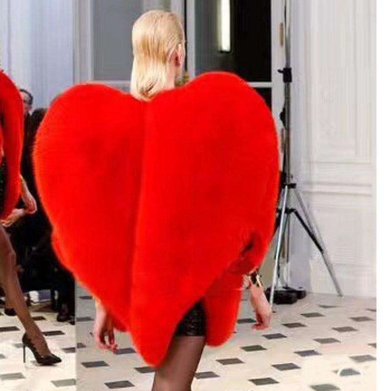 Fluff Heart Faux Fur Cape Jacket