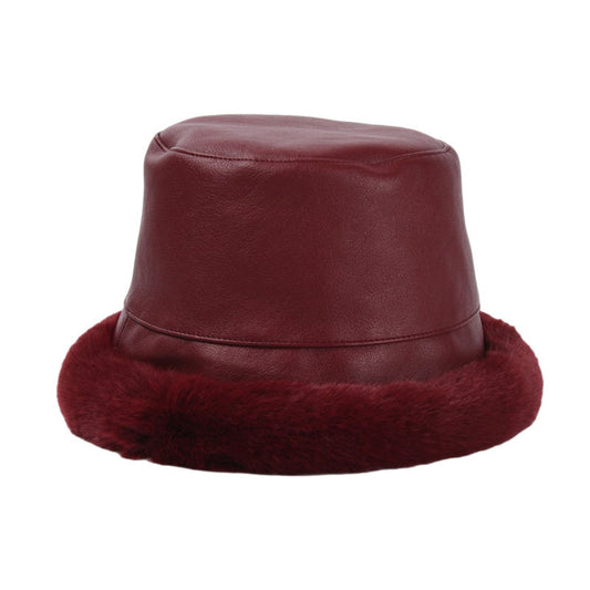 Pu Leather & Faux Fur Trim Flat Top Hat