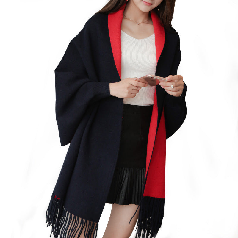 Shawl with Sleeves and Fringe