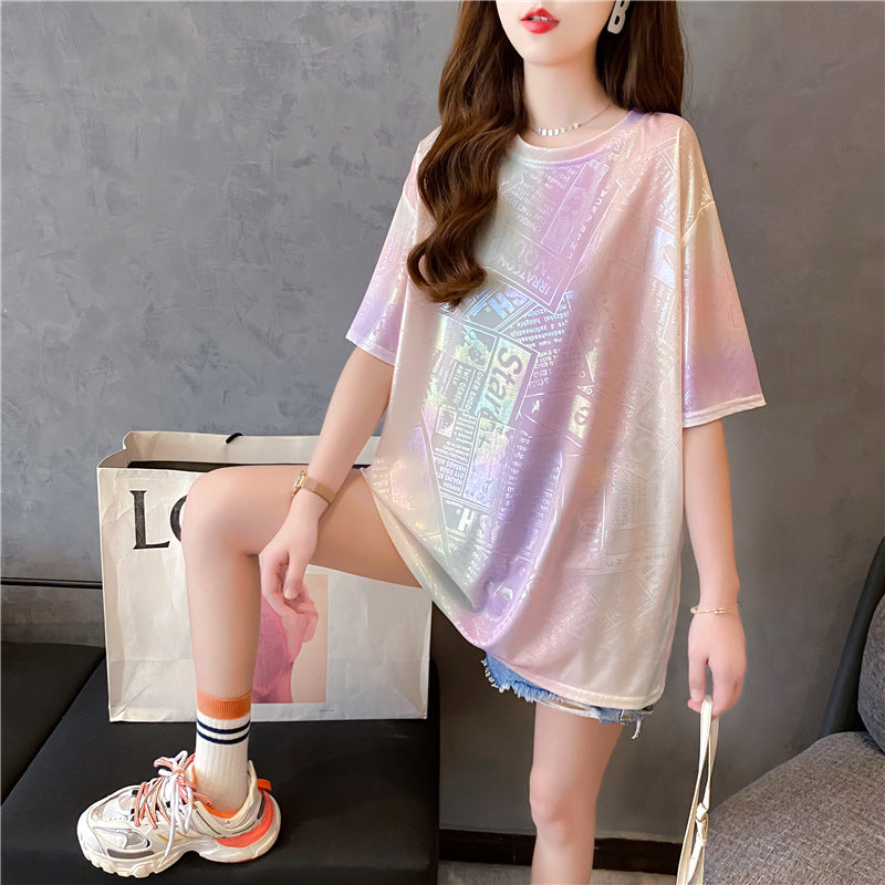 Loose Fitting Shiny Tie-dye Shirt