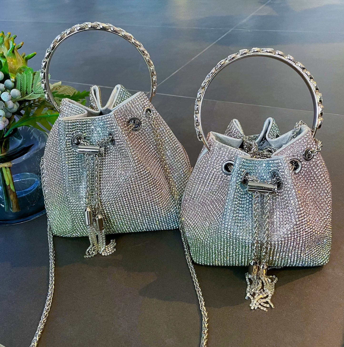 Round Handle Diamond Tassel Bag