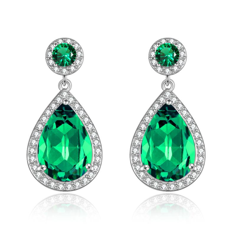 925 Sterling Silver Emerald Stud Earrings
