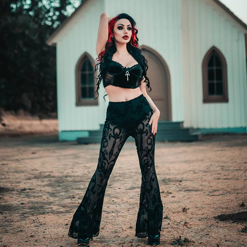 Boho Style See Thru Flared Pants