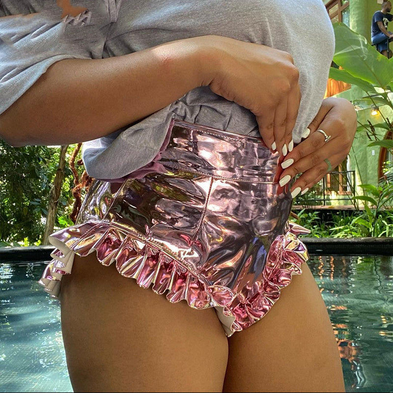 Gonna Shine PU Leather High Waist Ruffled Shorts