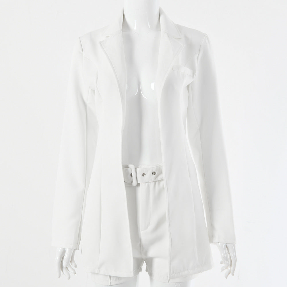 Blazer Top Short Pants with Matching Belt Suit Set