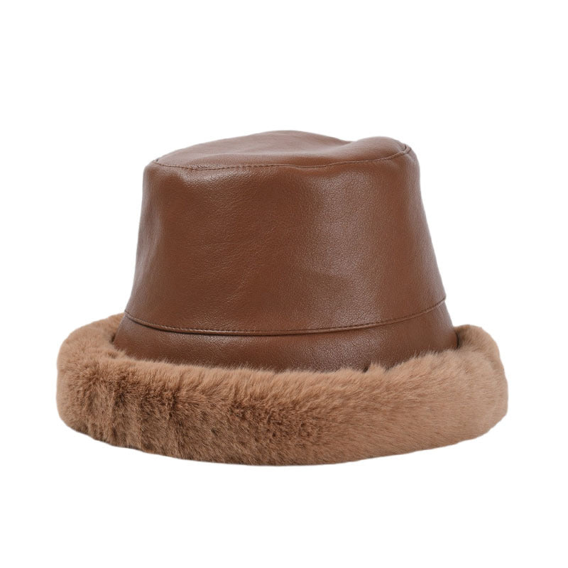 Pu Leather & Faux Fur Trim Flat Top Hat