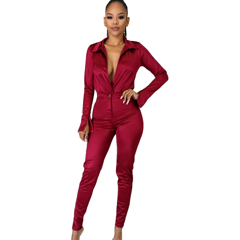 Shiny Long-sleeved Jumpsuit