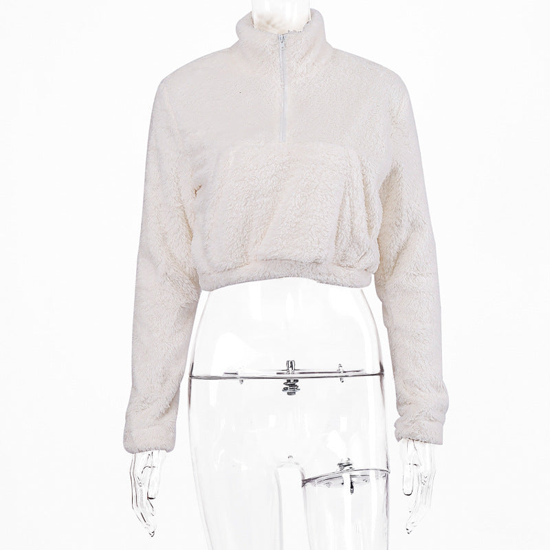 Fluffy Crop Top Hooded Sweater