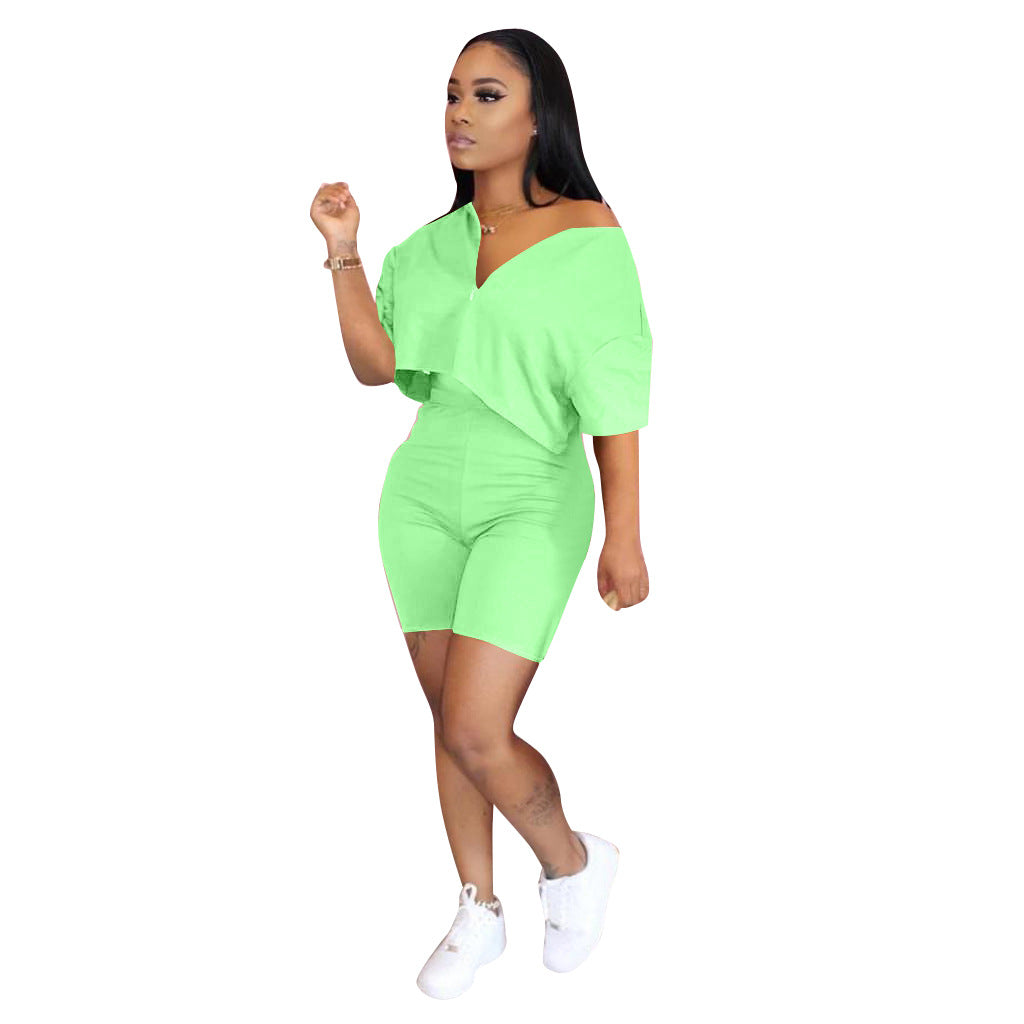 Irregularly Cut Solid Color Two Piece Set