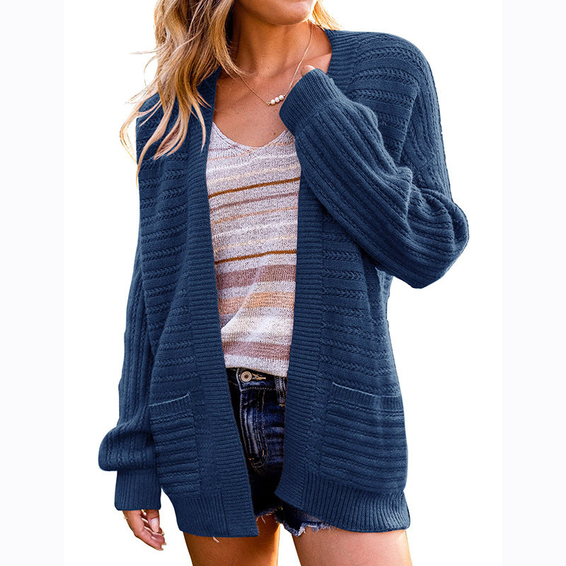Lantern Sleeve Open Front Sweater w/Pockets
