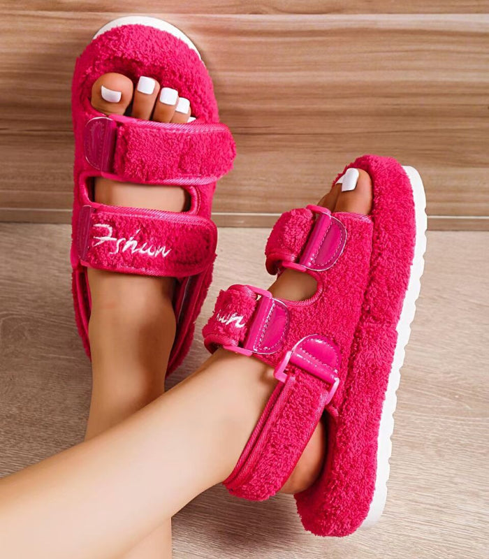 Velcro Plush Platform Sandals