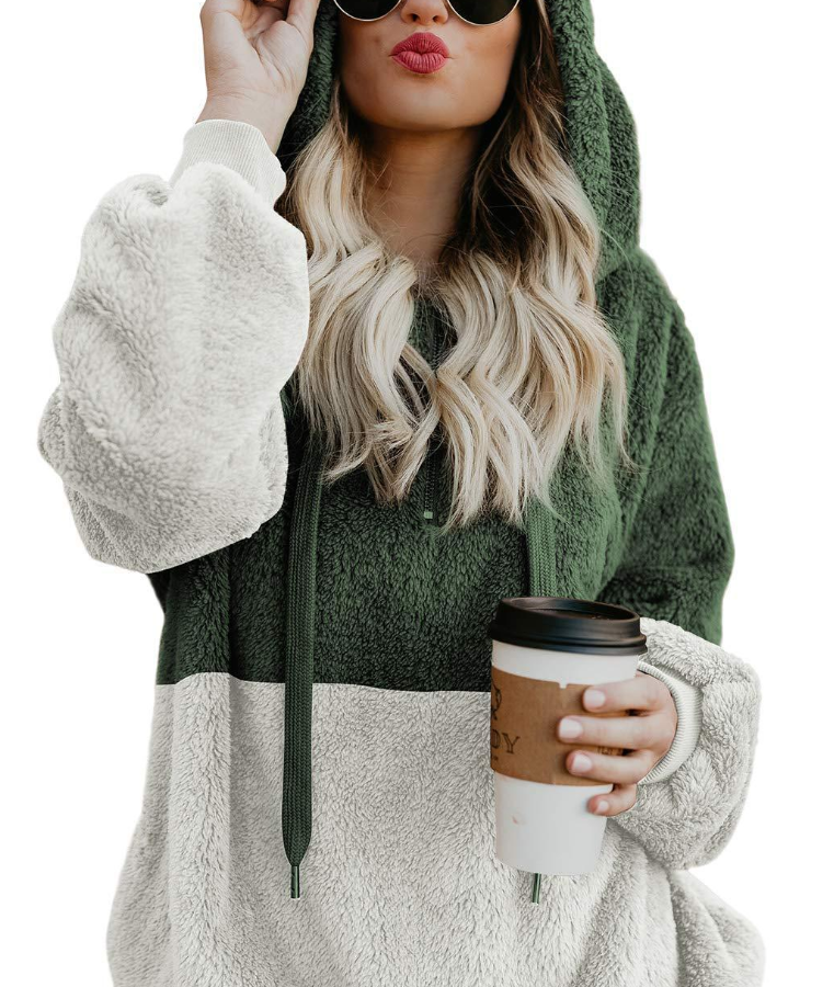 Two Tone Plush Drawstring Hoodie