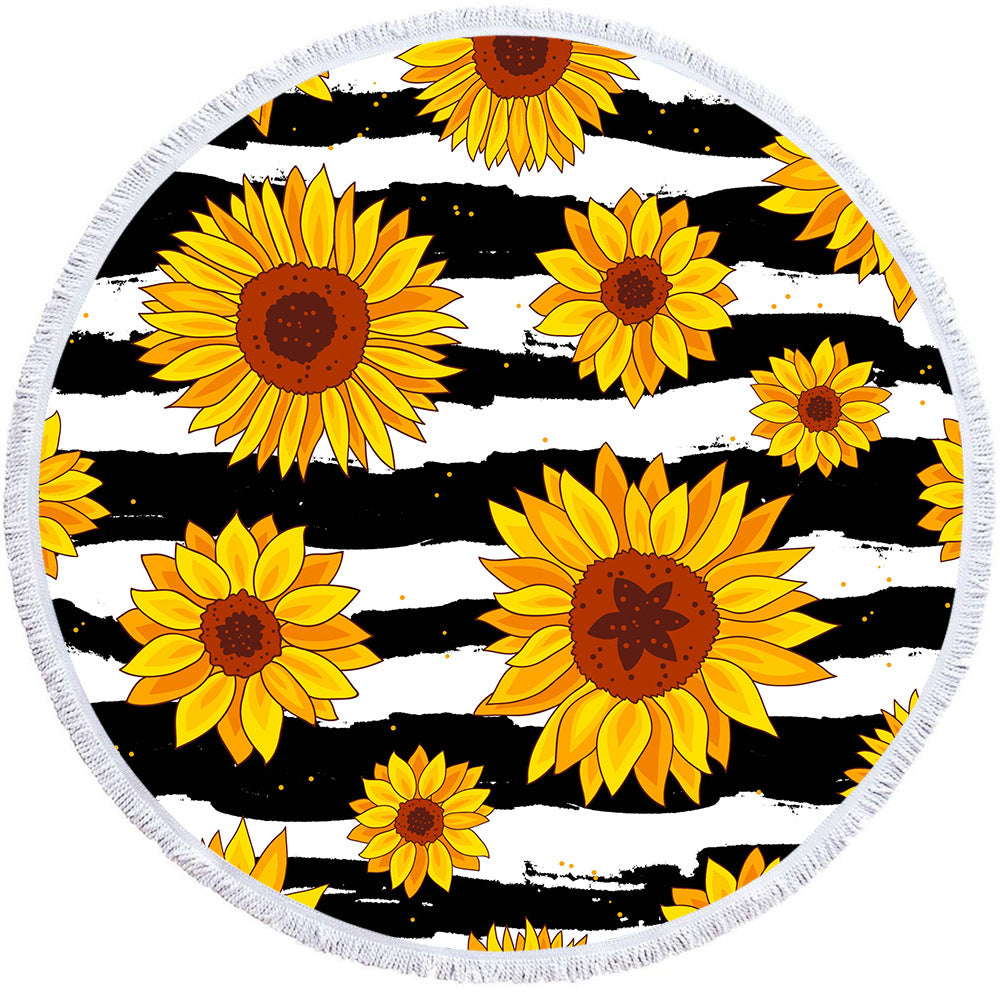 Round Sunflower Beach Towel