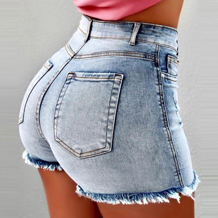High Waist Fringe Trim Cotton Shorts