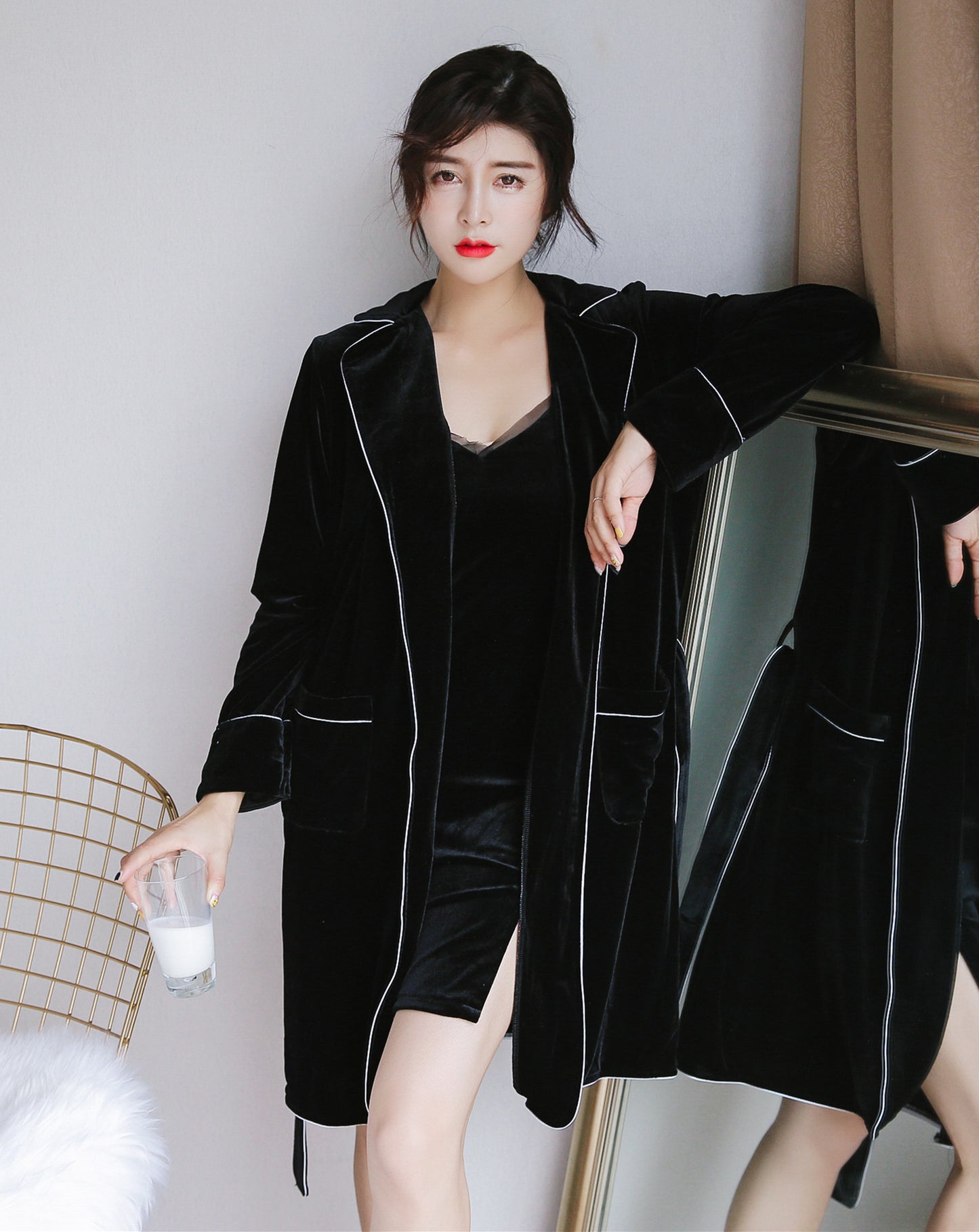 Golden Velvet Two-piece Pajama Set