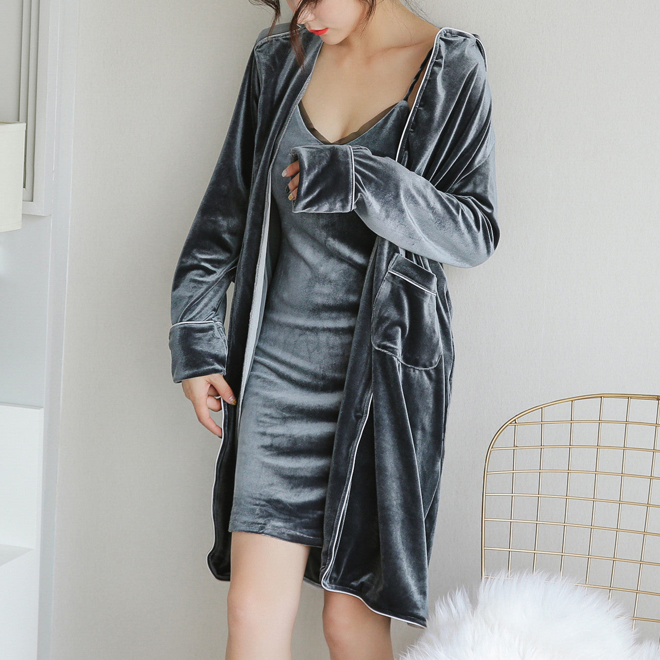 Golden Velvet Two-piece Pajama Set