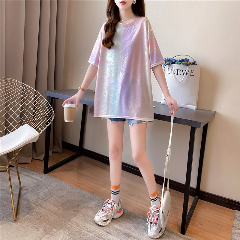 Loose Fitting Shiny Tie-dye Shirt
