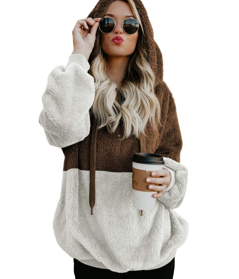 Two Tone Plush Drawstring Hoodie