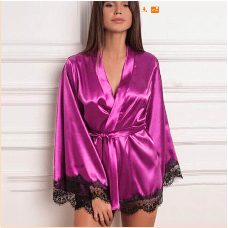 Ice Silk Nightdress with Lace Trim