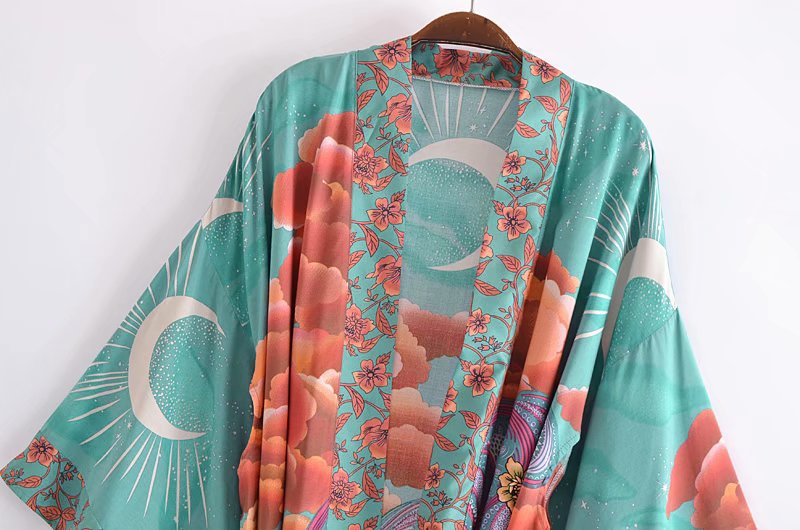 Loose Belted Moon Print Cardigan Women's Kimono