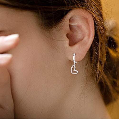 925 Sterling Silver/White Gold Plated Heart Dangle Drop Earrings