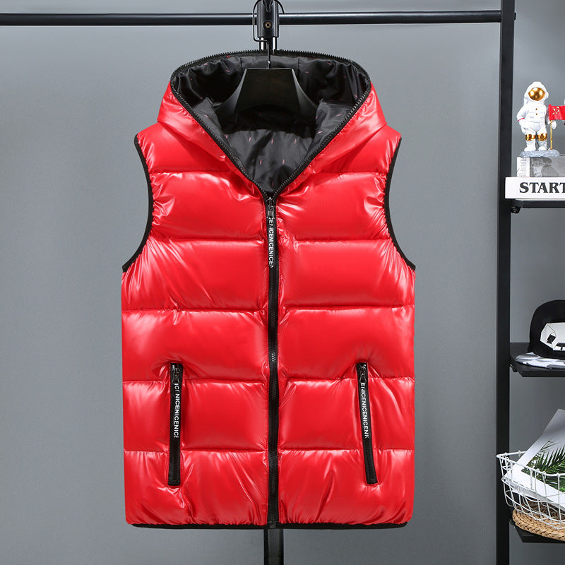 Shiny Down Cotton Vest w/Hood (up to 6XL)