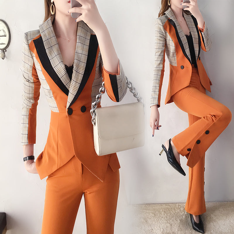 Plaid and Orange Two-piece Suit