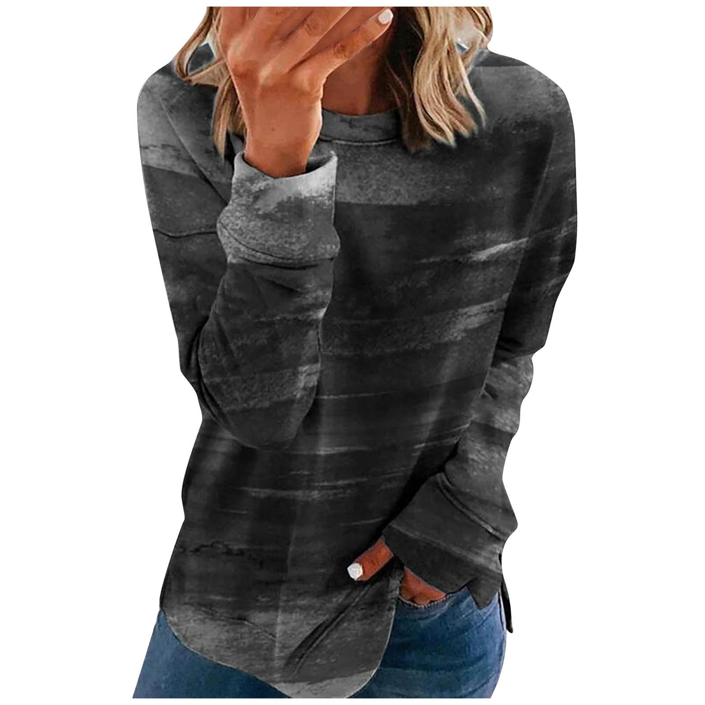 Dye Style Long Sleeved Print Shirt (up to 5XL)