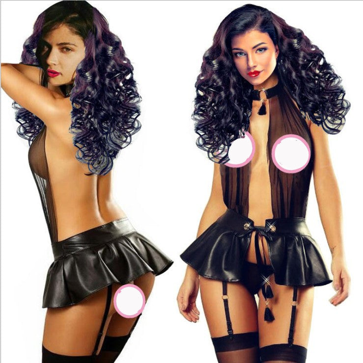 Temptation Mesh Patent Leather One Piece Skirt