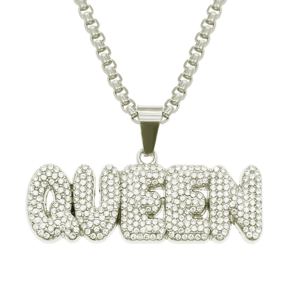 Queen or King Diamond Letter Pendant & Necklace
