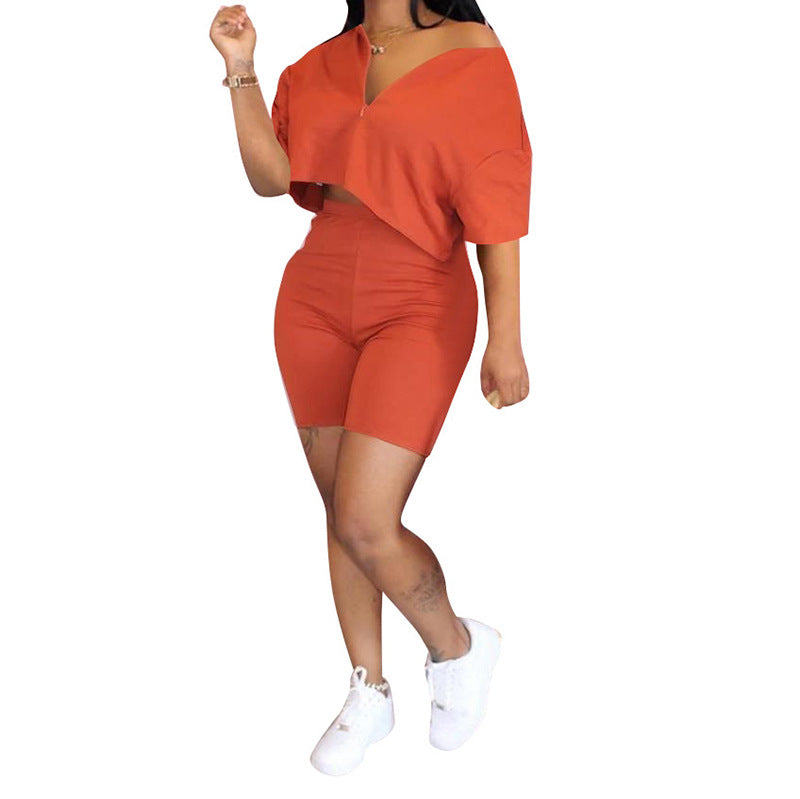 Irregularly Cut Solid Color Two Piece Set