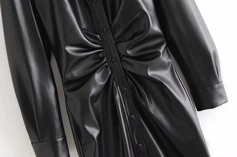 Faux Leather Long Shirtdress